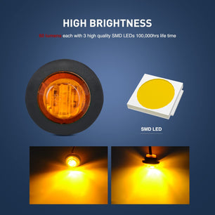 3/4” Amber Round LED Marker Lights (50 Pcs) Nilight