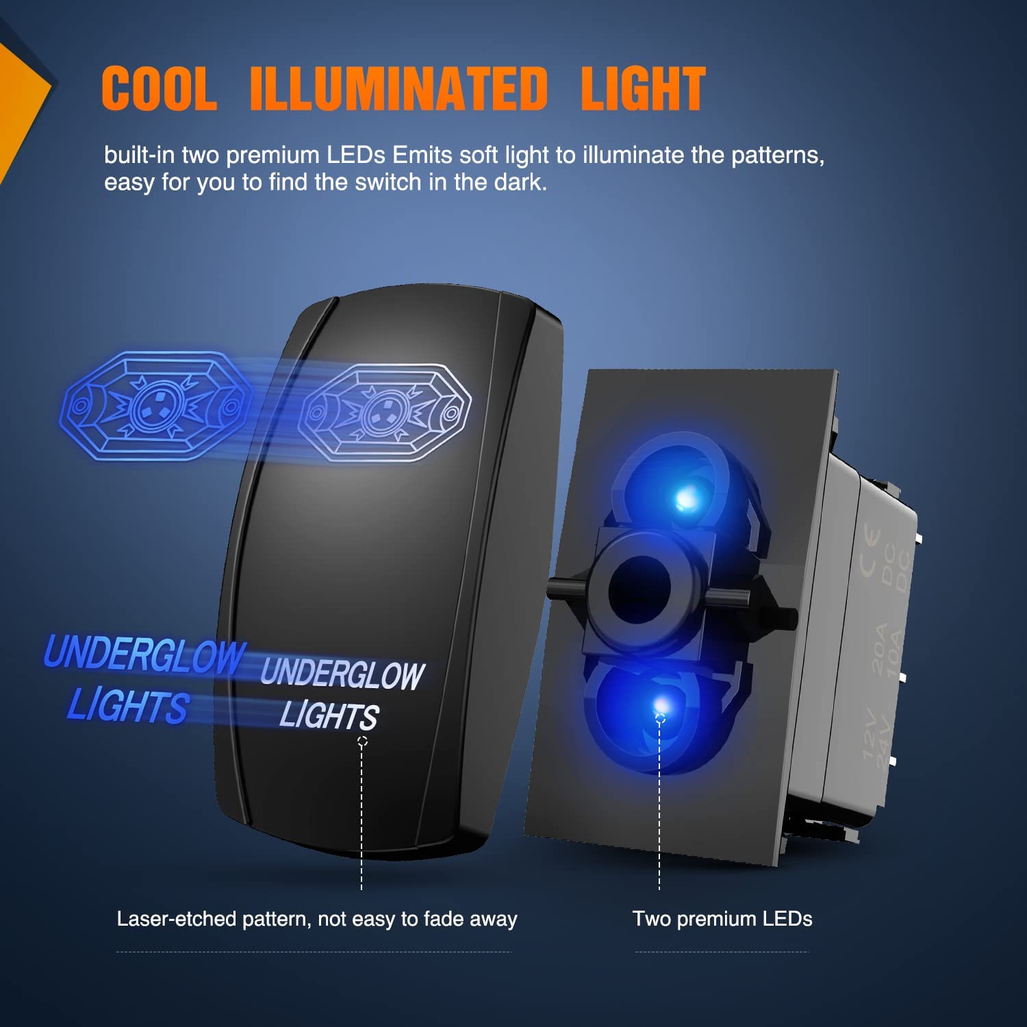 5Pin Laser On/Off Underglow Lights Rocker Switch Blue Nilight