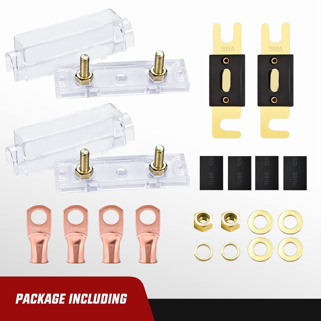 Wiring Harness Kit Nilight 2PCS 200A ANL Fuse Holder ANL Blade Fuse 4PCS 5/16" Copper Wire Lugs for 0 2 4 AWG Cables Used for car Audio Amplifier High Current Applications, 2 Years Warranty