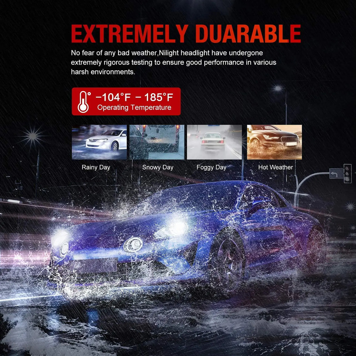  Nilight LED Headlight Bulbs With Waterproof Rate：IP67