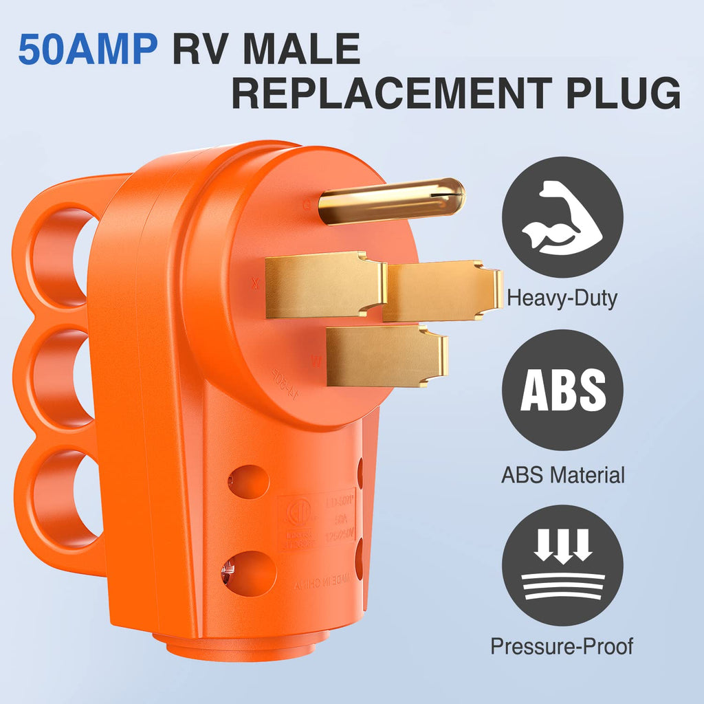 accessory Nilight 50 Amp RV Replacement Plug 125/250 Volt Heavy Duty Male Plug with Handle ETL Listed RV NEMA 14-50P Replacement Plug for RV Camper Caravan Motorhome Van Trailer, 2 Years Warranty