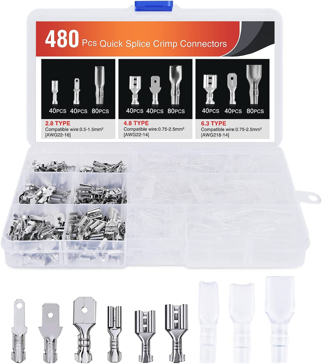 Power Plug Terminal Accessories Nilight 480PCS Insulated Male Female Spade Terminals Quick ...