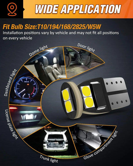 LED Headlight 194 LED Bulb, Nilight T10 T15 168 2828 W5W White 6000K Replacement LED Bulbs for Vehicle Interior Dome Map Door Courtesy Marker Cabin License Plate Lights, 10-Pack
