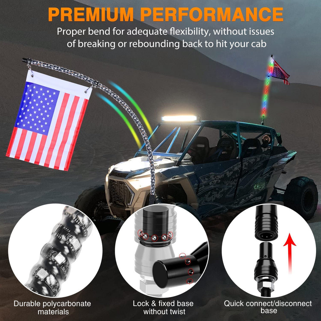 LED Whip Light Nilight 1PC 4FT Spiral RGB LED Whip Light w/ RGB Chasing/Dancing Light RF Remote Control Lighted Antenna Whips for Can-am ATV UTV RZR Polaris Dune Buggy 4 Wheeler Offroad Jeep Truck, 2 Year Warranty