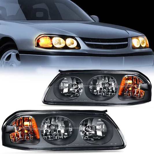 2000-2005 Chevy Impala Headlight Assembly Black Case Amber Reflector Nilight