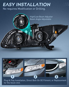 2012-2015 Honda Civic Sedan 4-Door 2012-2013 Civic Coupe 2-Door Headlight Assembly Chrome Case Amber Reflector Nilight