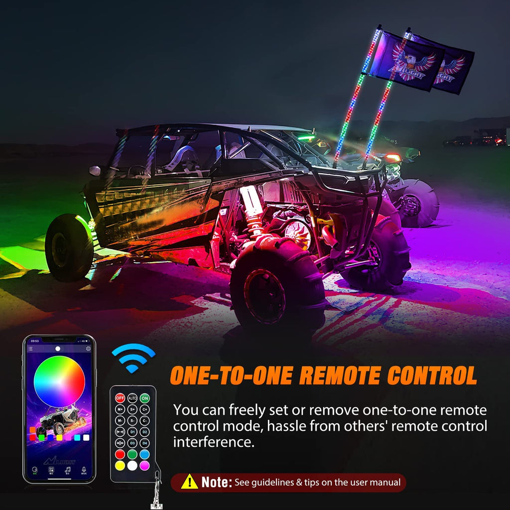 3FT/4FT RGB Chasing Color LED Whip Lights with 5 Pin WHIP LIGHT Rocker  Switch for ATV UTV
