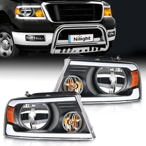2004-2008 Ford F150 2006-2008 Lincoln Mark LT Led DRL Headlight Assembly Black Case Amber Reflector Nilight