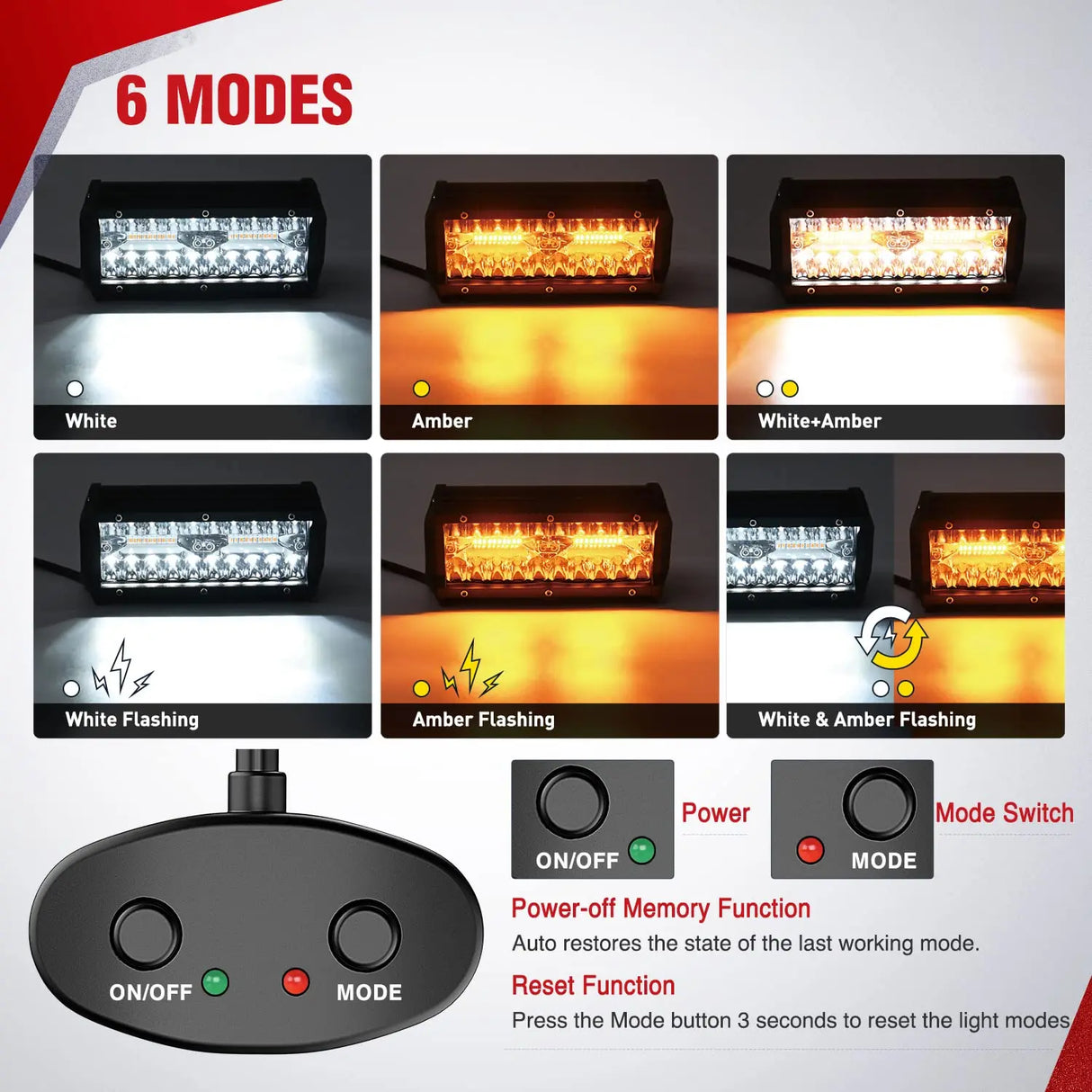 Vehicle Parts & Accessories Nilight 16AWG Wiring Harness Kit 1 Lead Specially Customized for 6 Modes Amber White Strobe Light Bar Off Road LED Work Light 12V On Off Switch Remember Function Reset Function, 2 Years Warranty