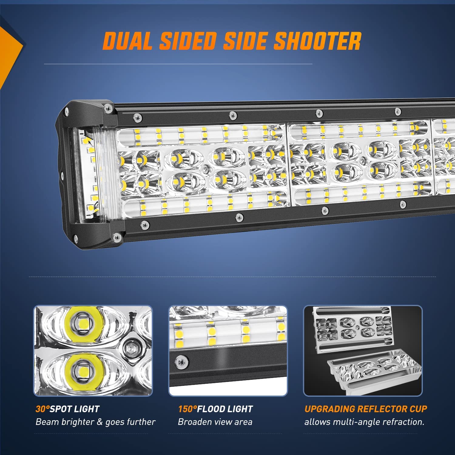 13.5" 300W Side Shooter Quadruple Row Spot/Flood LED Light Bar Kit | 16AWG Wire 3Pin Switch Nilight