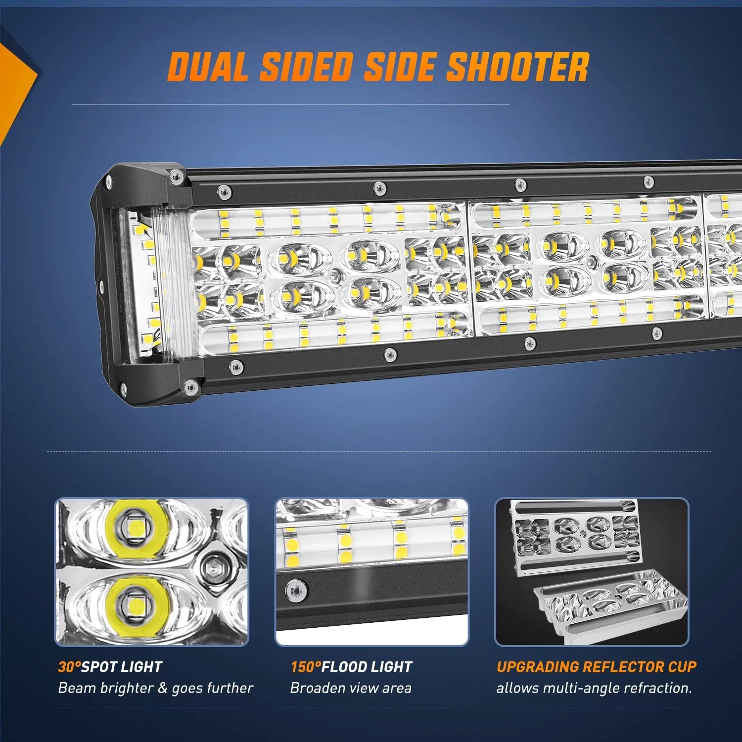 22" 456W Side Shooter Quadruple Row Spot/Flood LED Light Bar | 16AWG Wire 3Pin Switch Nilight