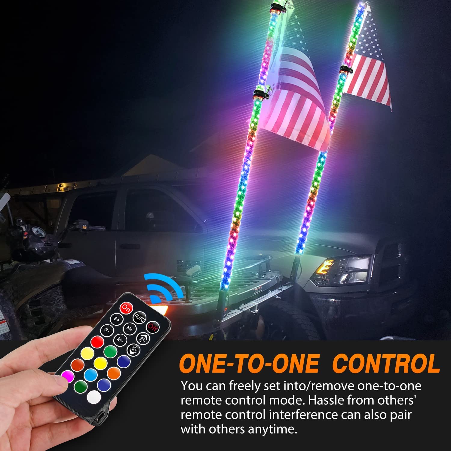 2Pcs 6FT Spiral Antenna Led Whip Light RF Remote Control | 8.6FT Wire 5Pin Switch Nilight