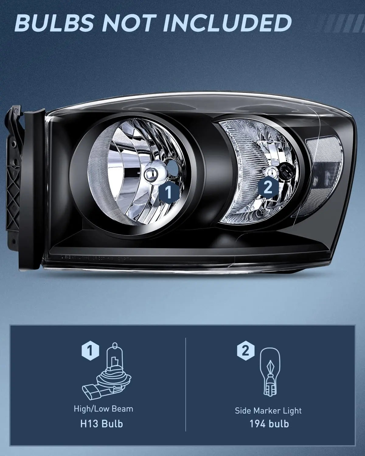 LED Headlight Nilight Headlight Assembly 2006 2007 2008 Ram Black Housing Clear Corner Clear Lens, Driver and Passenger Side, Headlamp Replacement, 2 Pack