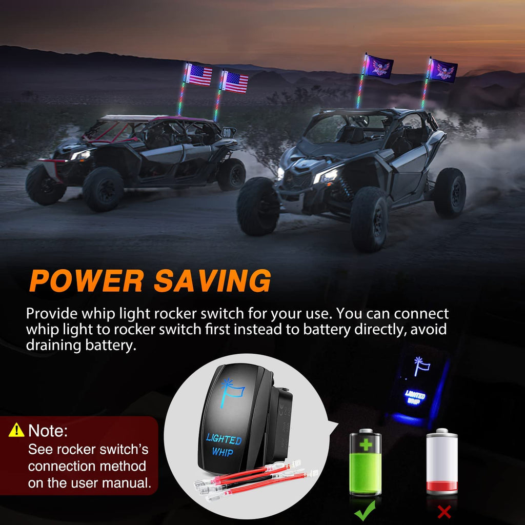 LED Whip Light Nilight 2PCS 5FT RGB LED Whip Light with Spring Base Remote & App Control w/ DIY Chasing Patterns Turn Signal & Brake Lights for ATV UTV Polaris RZR Can-am Dune Buggy Jeep, 2 Years Warranty