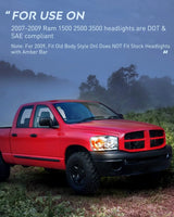 LED Headlight Nilight 2007 2008 2009 Ram Headlight Assembly, Chrome Housing Amber Corner Clear Lens, Headlamp Replacement, Driver and Passenger Side, 2 Pack