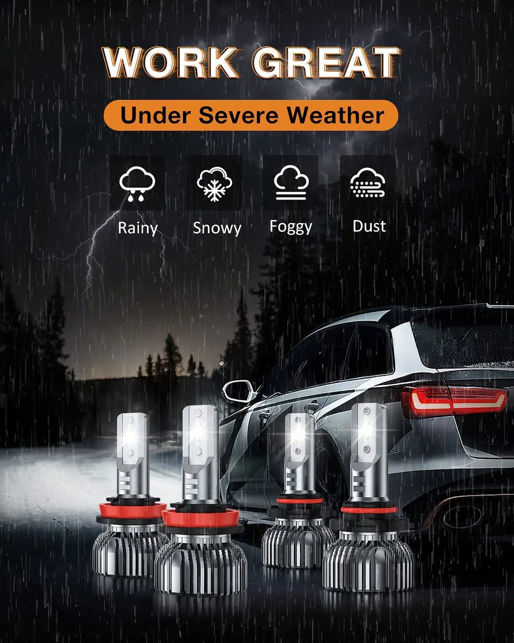 LED Headlight Nilight 9005/HB3 H11/H9/H8 LED Headlight Bulbs, High and Low Beam LED Headlights Combo, 6000K Cool White IP67, Plug and Play, 4-Pack