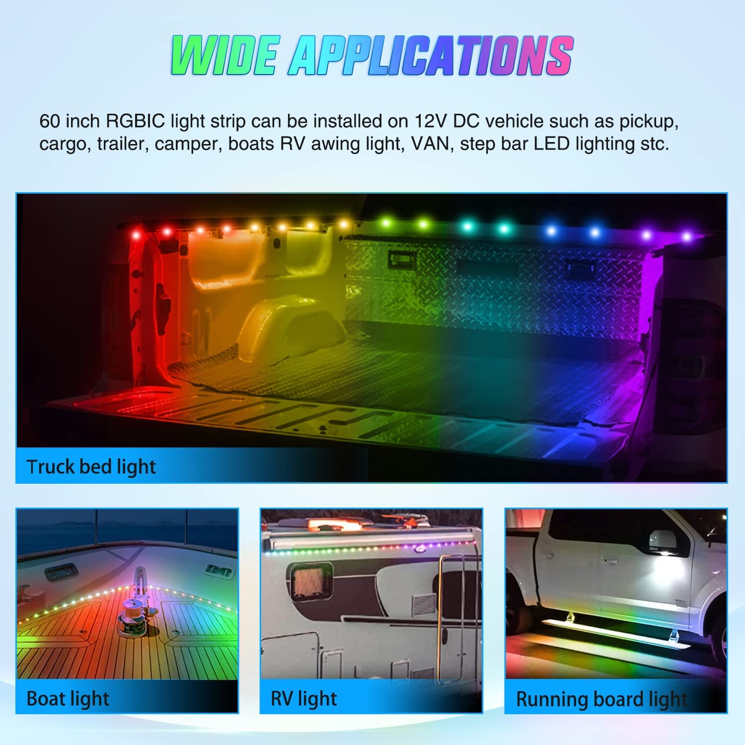 60” 180Leds RGBIC APP RF Remote Control LED Bed Light Strip 2PCS Nilight