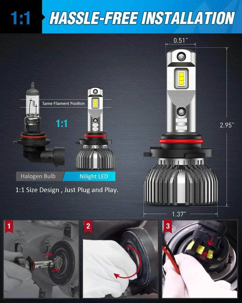 Motor Vehicle Lighting Nilight 9006/HB4 LED Headlight Bulbs, 70w 14000lm 9006 Low Beam Headlight Bulb 6500k 9006 LED Bulb Cool White IP67