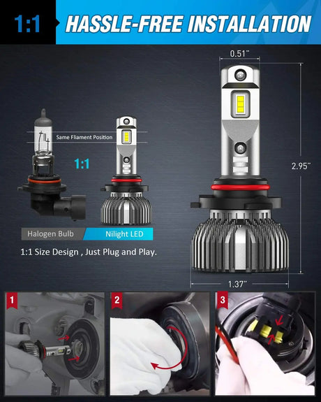 Motor Vehicle Lighting Nilight 9005/HB3 LED Headlight Bulbs, 70w 14000lm 9005 High Beam Headlight Bulb 6500k 9005 LED Bulb Cool White IP67