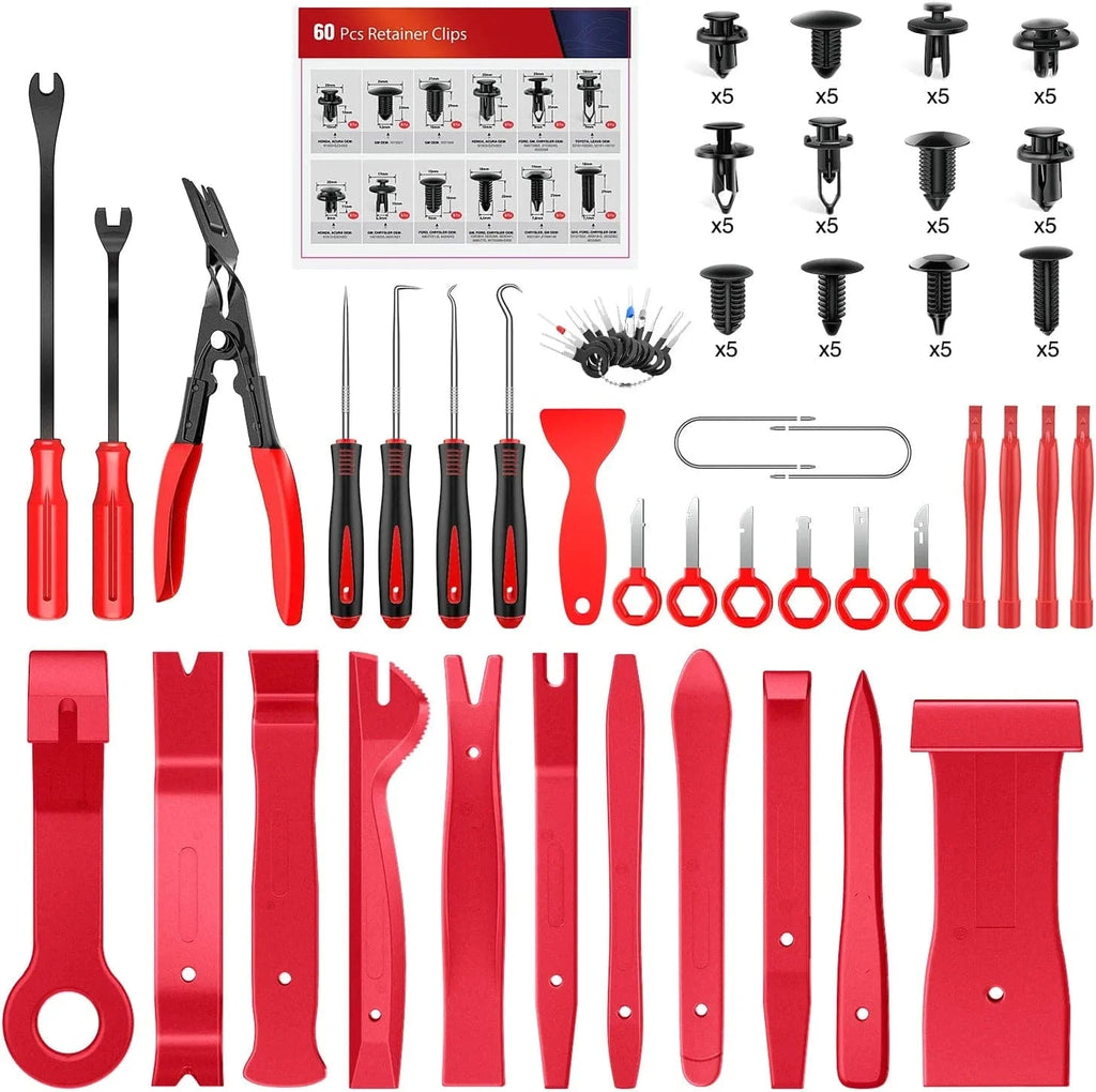 Fender Nilight Trim Removal Tool 102 Pcs, Auto Push Pin Bumper Retainer Clip Set Fastener Terminal Remover Tool Round Handle Crowbar Pry Kit Car Panel Radio Removal Auto Clip Pliers, 2 Years Warranty
