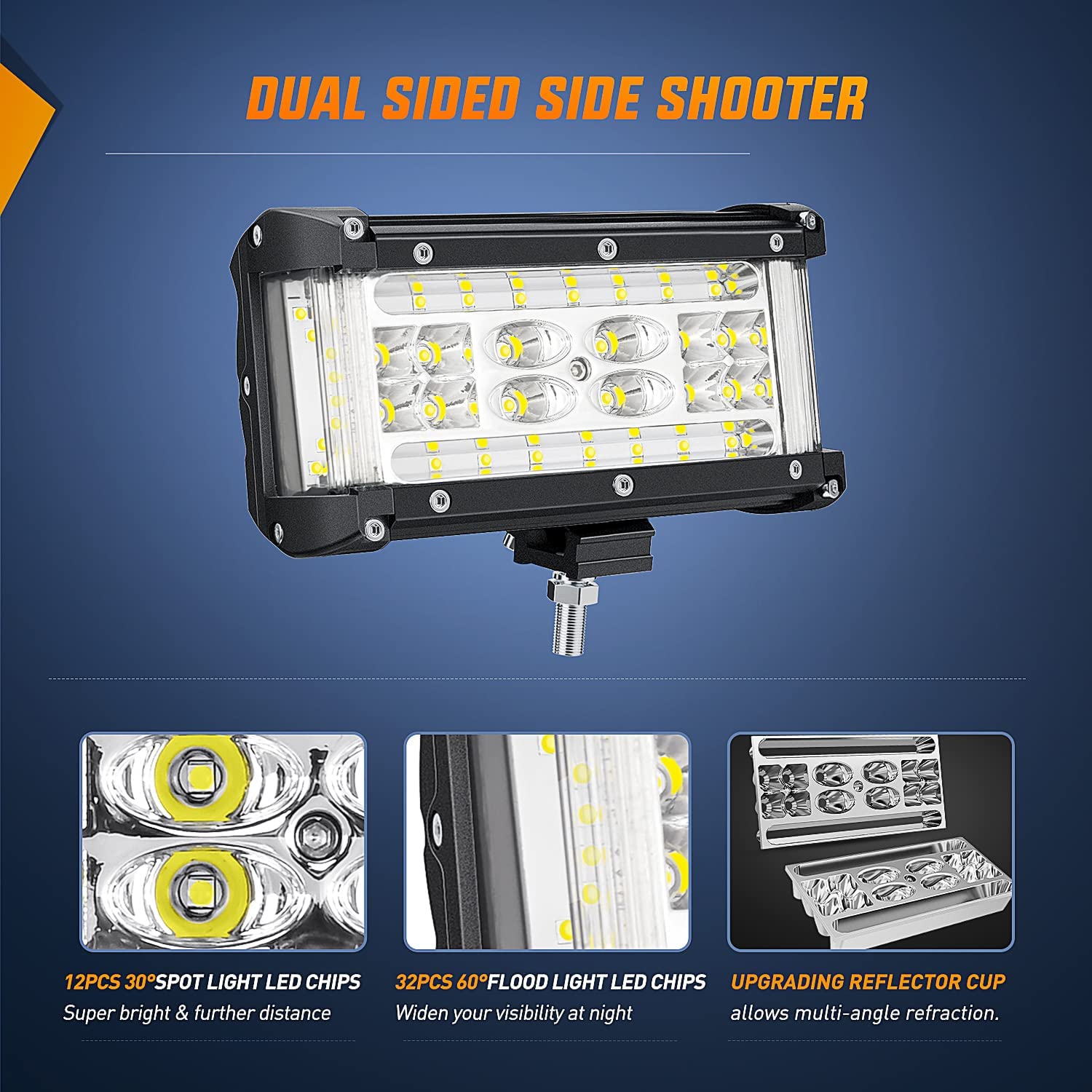 5.5" 132W Side Shooter Quadruple Row Spot/Flood LED Light Bars (Pair) Nilight