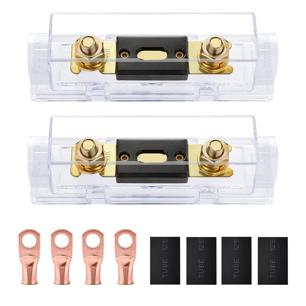 Wiring Harness Kit Nilight 2PCS 200A ANL Fuse Holder ANL Blade Fuse 4PCS 5/16" Copper Wire Lugs for 0 2 4 AWG Cables Used for car Audio Amplifier High Current Applications, 2 Years Warranty