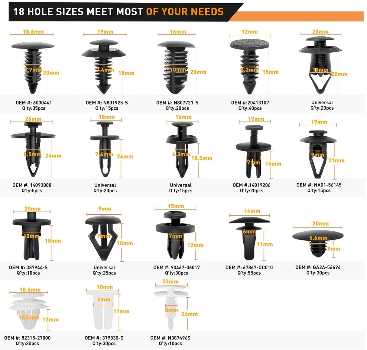 Nilight 415Pcs Bumper Car Retainer Clips & Plastic Kit-19 Most Popular Sizes Auto Push Pin Rivets Set -Door Trim Panel Clips Compatible with GM Ford Toyota Honda Chrysler