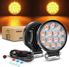 4.5 Inch 42W 4200LM Amber Round Flood LED Work Lights (Pair) | 16AWG Wire 3Pin Switch