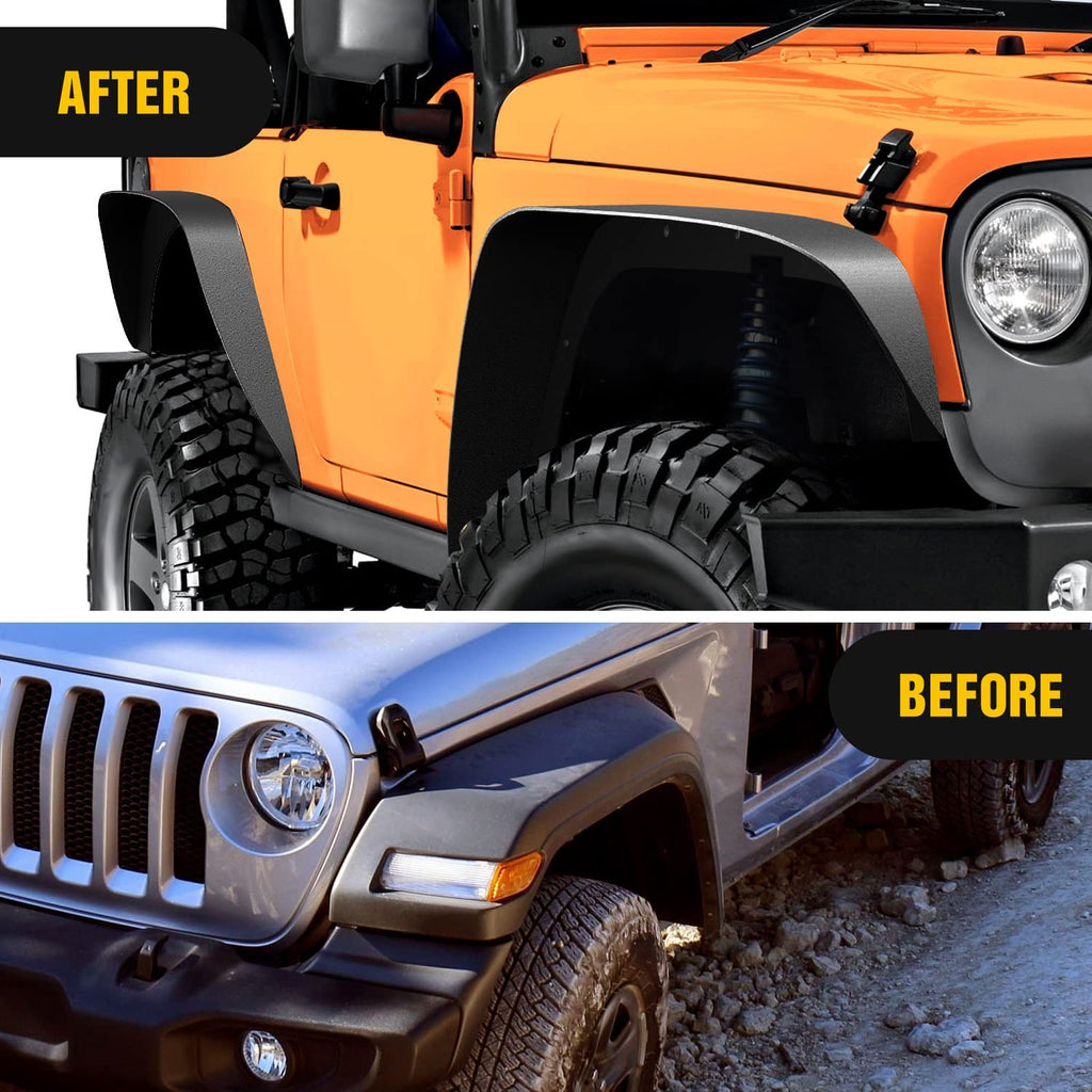 Nilight Off-Road Fender Flares Kit Compatible with 2018 2019 2020 2021 2022 Wrangler JL & JLU Unlimited 2/4 Doors Heavy-Duty Solid Steel Black Textured for JL Front Rear Flat-4pcs,2 Years Warranty