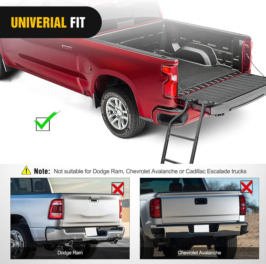 Vehicle Parts & Accessories Nilight Foldable Truck Tailgate Ladder for Pickup with Aluminum Step Grip Plates, Replaceable Rubber Ladder Feet & Stainless Steel Self Drilling Hex Screws for Easy Installation, 2 Year Warranty