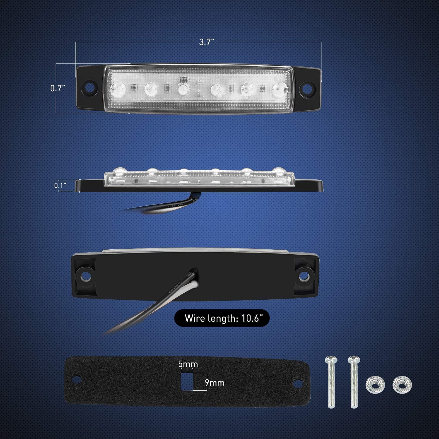 3.8” 6 LEDs White Side Marker Lights (10 Pcs) Nilight