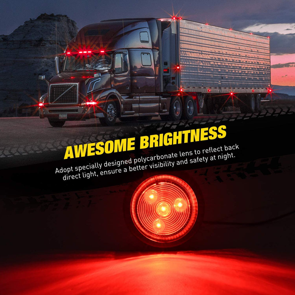 Motor Vehicle Lighting Nilight 10 PCS Round Trailer LED Marker Clearance Light Amber Red 4 LED Flush Mount with Plug Grommet Pigtail Hardwired for Trailer Truck RV , 2 Years Warranty