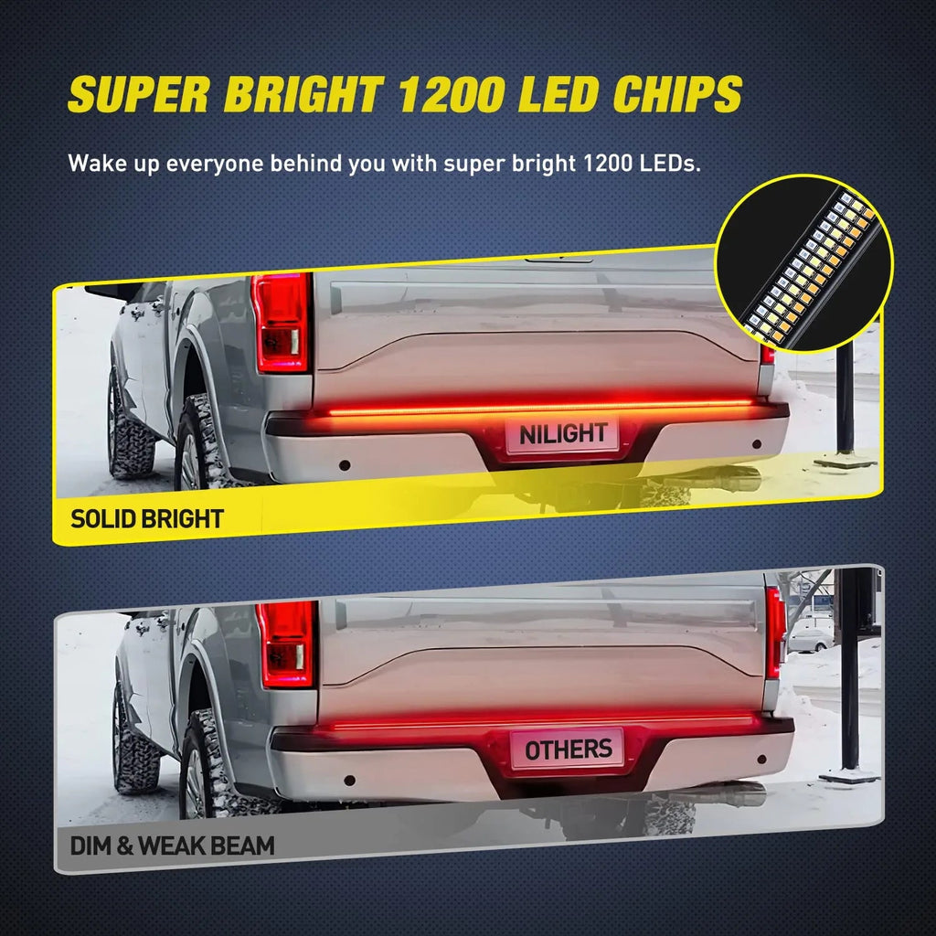 Nilight 60 Truck Tailgate Light Bar 108 LED Single Row Light Strip with  Red Running Brake Lights Turn Signal White Reverse Light, 2 Years Warranty