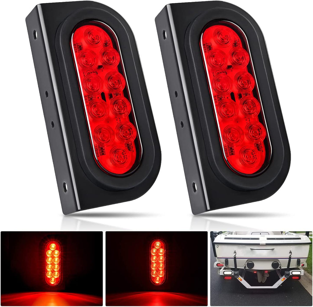 Trailer Light Nilight 6Inch Oval Trailer Tail Light with flush Mount Grommets Plugs w/Mounting Brackets 2PCS Red Waterproof Stop Brake Turn Trailer Lights for RV Truck, 2 Years Warranty