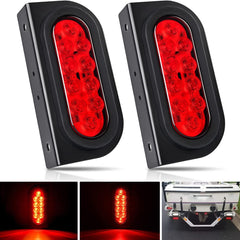 6 Inch Oval Red Tail Lights w/ Mount Bracket (Pair)