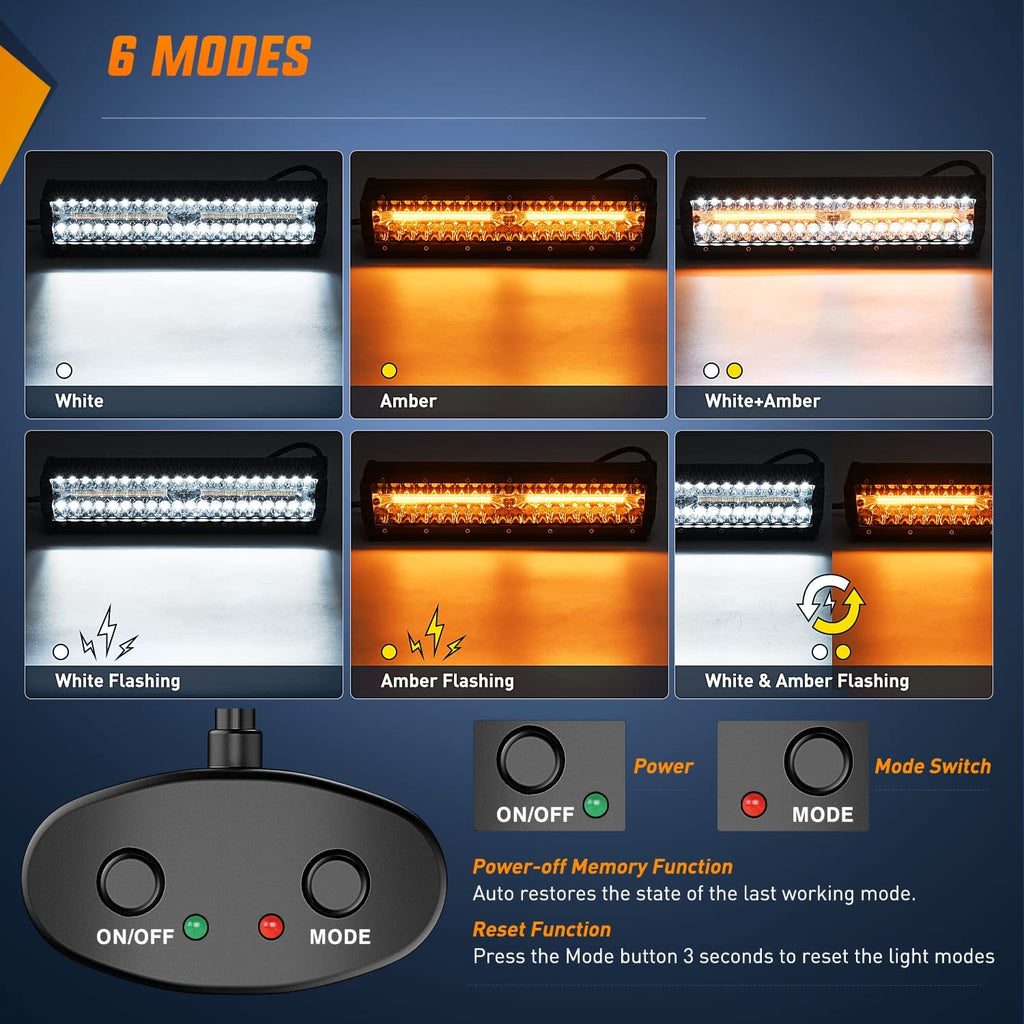 Motor Vehicle Lighting Nilight 12Inch 300W LED Light Bar 2PCS 4Inch 60W Light Pods Amber White Strobe 6 Modes Memory Function Reset Function Off Road Truck with 16AWG Wiring Harness Kit-3 Leads