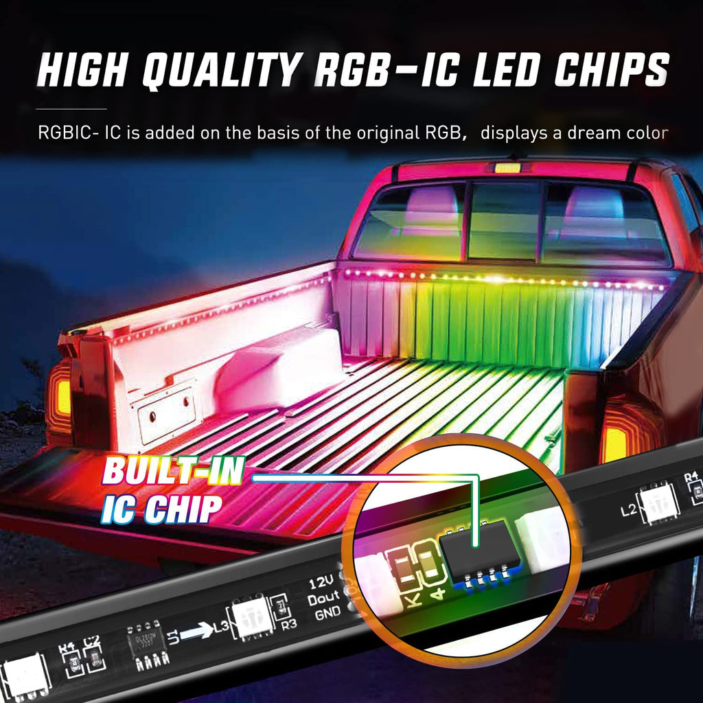 Led light Strip Nilight Truck Bed Light Strip RGB-IC LED Lights for Truck Bed Pickup Multi Dream Color DIY Music synchronous with APP and RF Remote Control 3PCS 60 inch Truck Bed Lighting, 2 Years Warranty