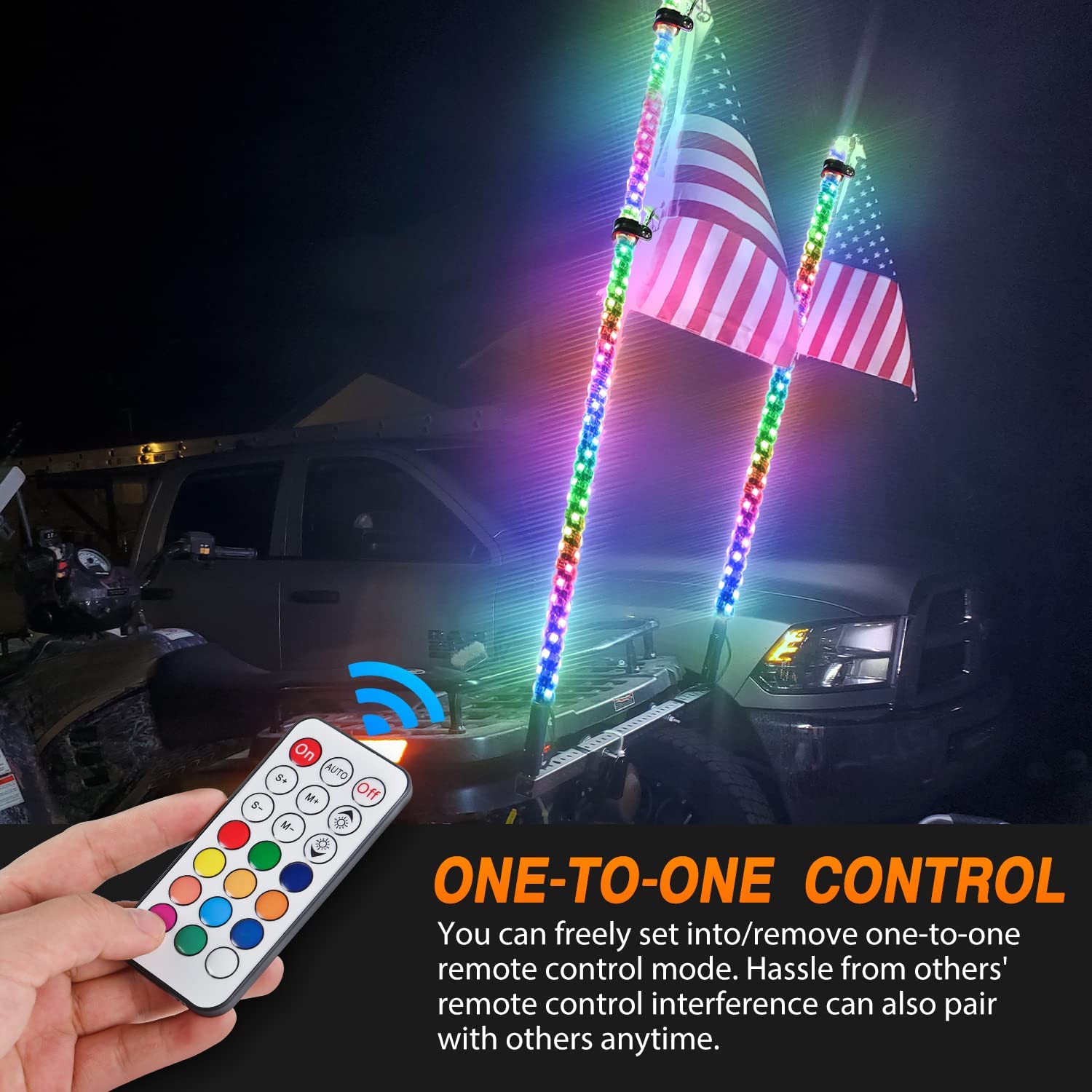 2Pcs 4FT Spiral Antenna Led Whip Light RF Remote Control | 8.6FT Wire 5Pin Switch Nilight