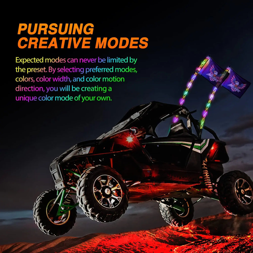 LED Whip Light Nilight 2PCS 6FT RGB LED Whip Light, Remote & App Control w/ DIY Chasing Patterns Stop Turn Reverse Light Safety Antenna Lighted Whips for ATV UTV Polaris RZR Can-am Dune Buggy Jeep, 2 Year Warranty
