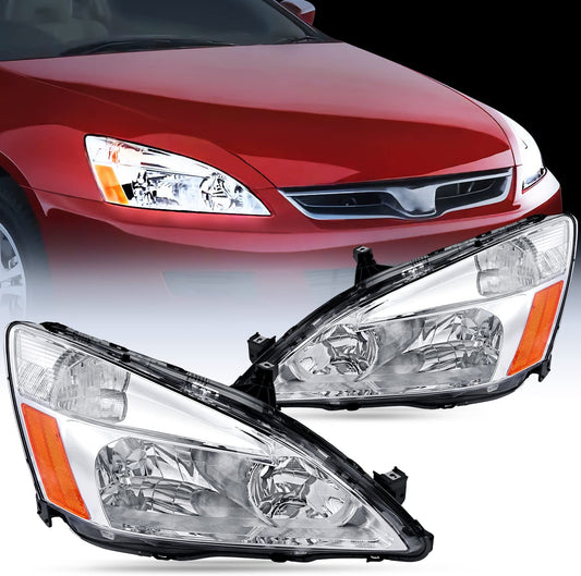 2003-2007 Honda Accord Headlight Assembly Chrome Case Amber Reflector Nilight