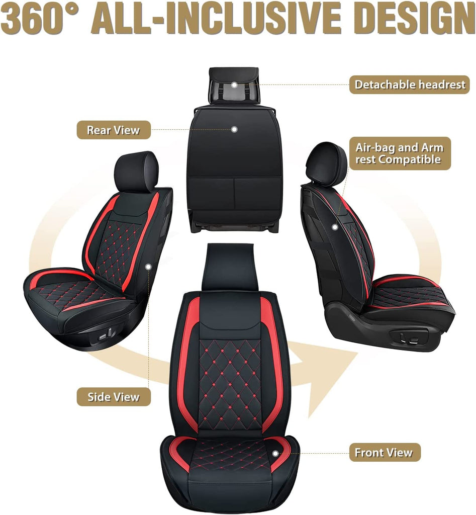 Vehicle Seat Belt Covers Nilight 5 Car Seat Covers Waterproof Faux Leather Cushions Anti-Slip Universal Fit for 5 Passenger Cars Hyundai Kia Civic Corolla Honda Accord Camry CR-V Fusion SUV Truck (Full Set, Black-Red)