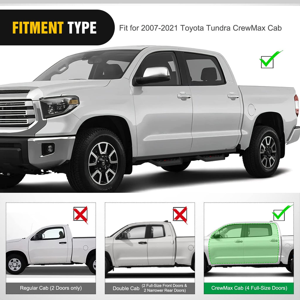 Running Board Nilight Running Boards for 2007-2021 Toyota Tundra CrewMax Cab 3.6 Inch Drop Side Steps Bolt-on Black Powder Coated, 2 Years Warranty
