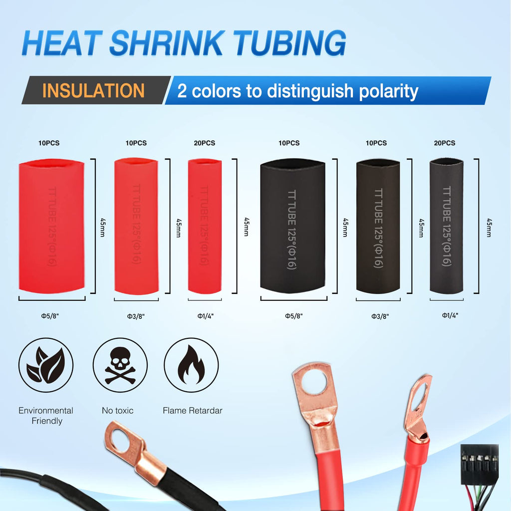 150Pcs Copper Wire Lugs and Heat Shrink Tubing | 80Pcs Heat shrink Tube Nilight