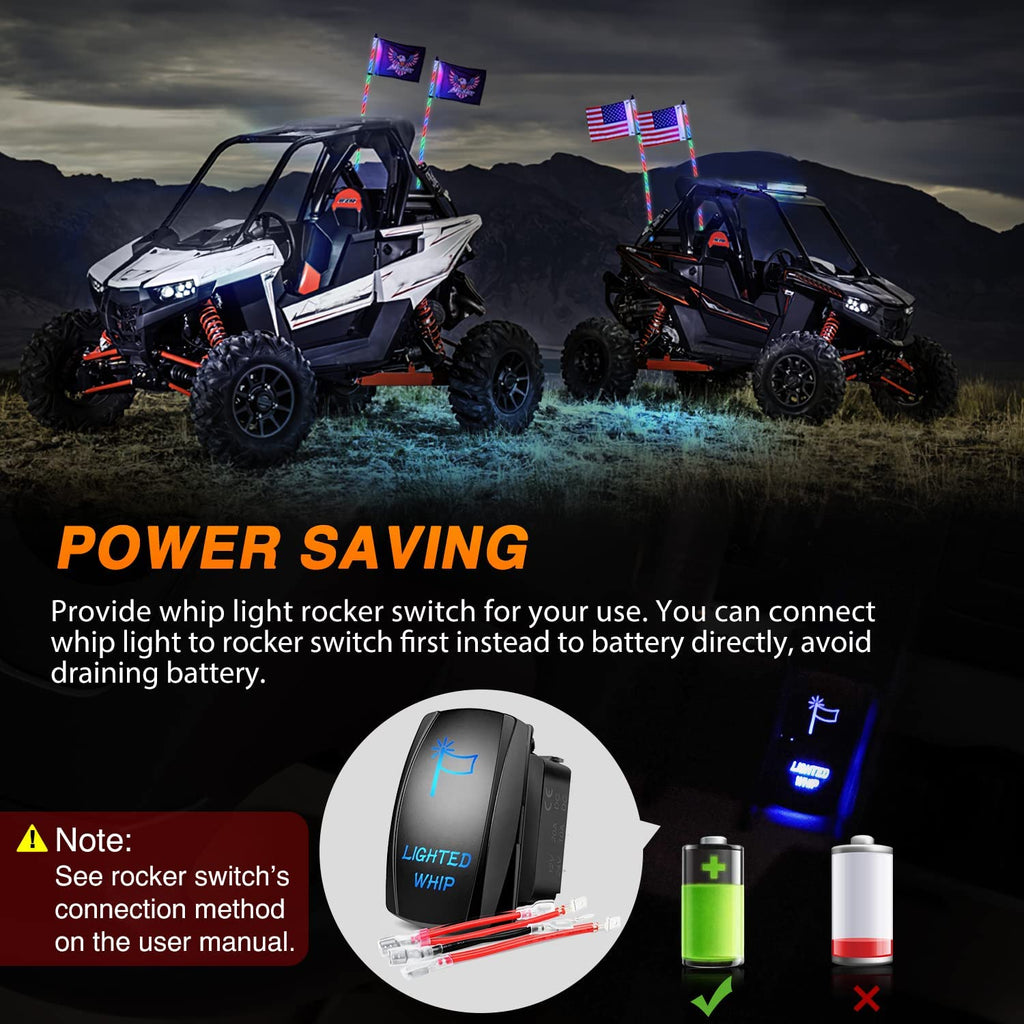 LED Whip Light Nilight 2PCS 3FT RGB LED Whip Light, Remote & App Control w/ DIY Chasing Patterns Stop Turn Reverse Light Safety Antenna Lighted Whips for ATV UTV Polaris RZR Can-am Dune Buggy Jeep, 2 Year Warranty