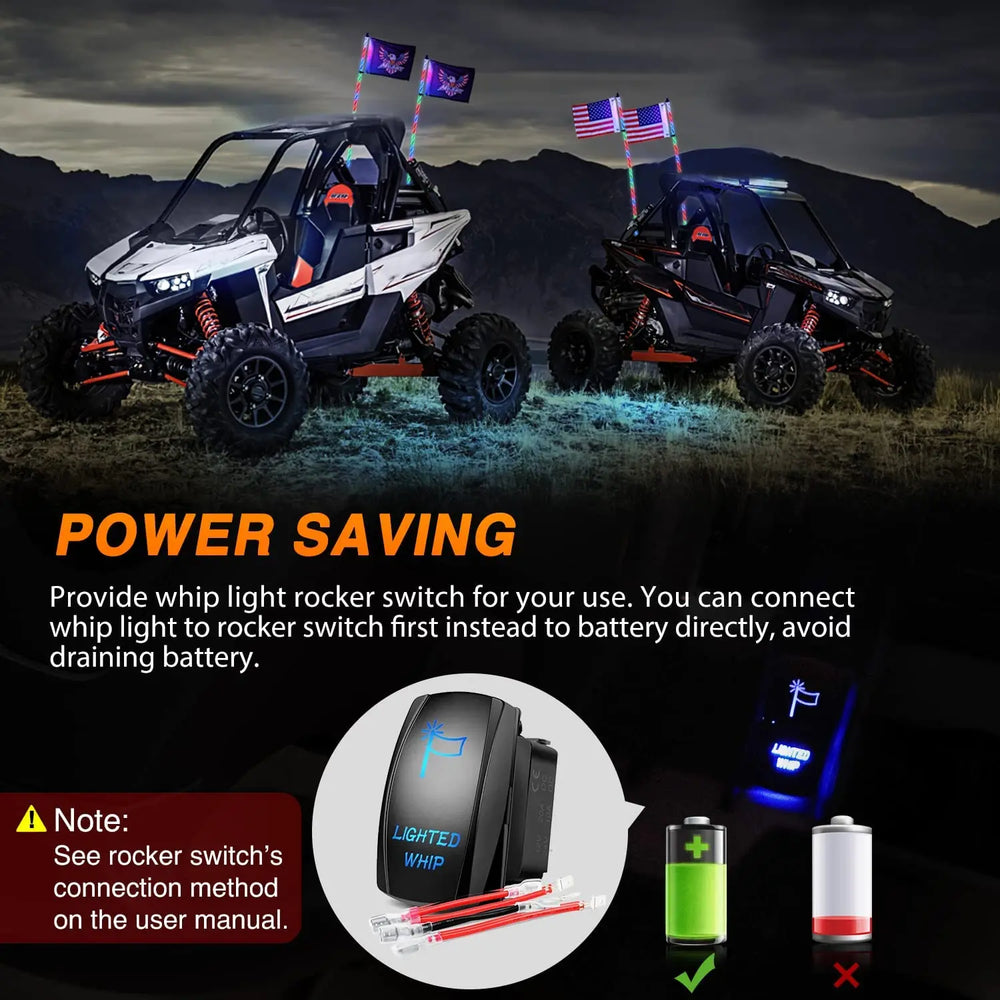 LED Whip Light Nilight 2PCS 6FT RGB LED Whip Light, Remote & App Control w/ DIY Chasing Patterns Stop Turn Reverse Light Safety Antenna Lighted Whips for ATV UTV Polaris RZR Can-am Dune Buggy Jeep, 2 Year Warranty