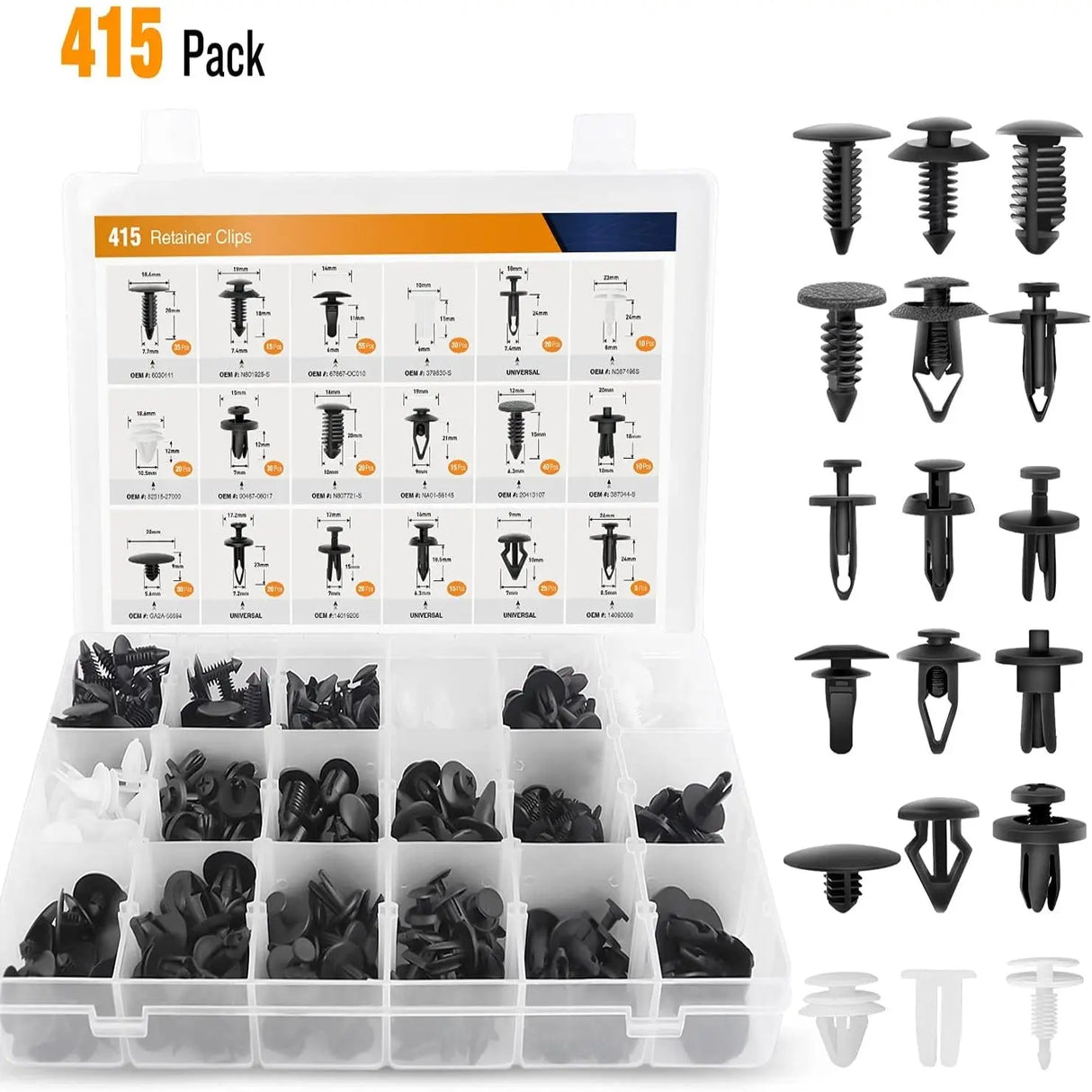 Nilight 415Pcs Bumper Car Retainer Clips & Plastic Kit-19 Most Popular Sizes Auto Push Pin Rivets Set -Door Trim Panel Clips Compatible with GM Ford Toyota Honda Chrysler