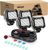 Light Bar Wiring Kit Nilight LED Pods 4Pcs 4 Inch 18W Flood Off Road Fog Lights Driving Roof LED Light Bar Work Light with 16AWG Wiring Harness Kit - 4 Leads for Truck ATV UTV SUV Boat, 2 Years Warranty