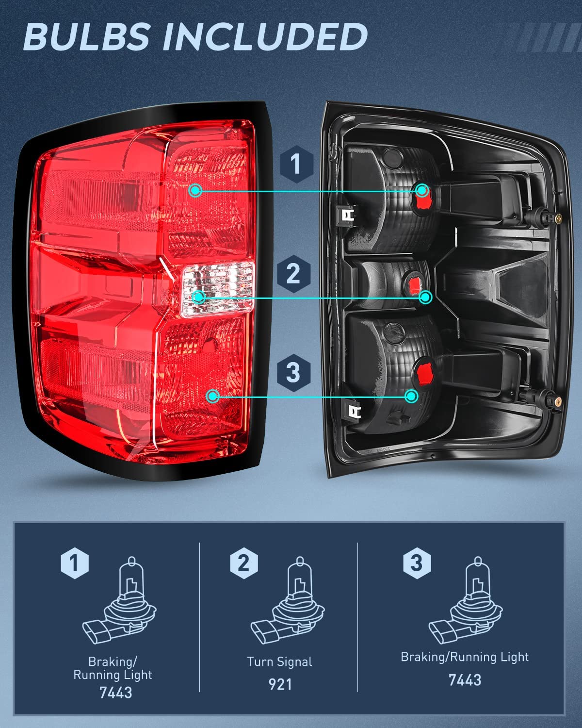 2014-2019 Chevy Silverado 1500 2500HD 3500HD 2015-2019 GMC Sierra 3500HD 2019 Silverado 1500LD Taillight Assembly Rear Lamp Driver Side Nilight