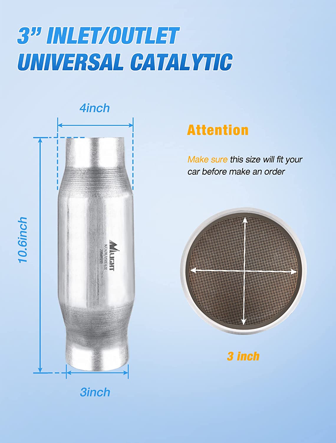 3" Inlet/Outlet Universal Catalytic Converter Nilight