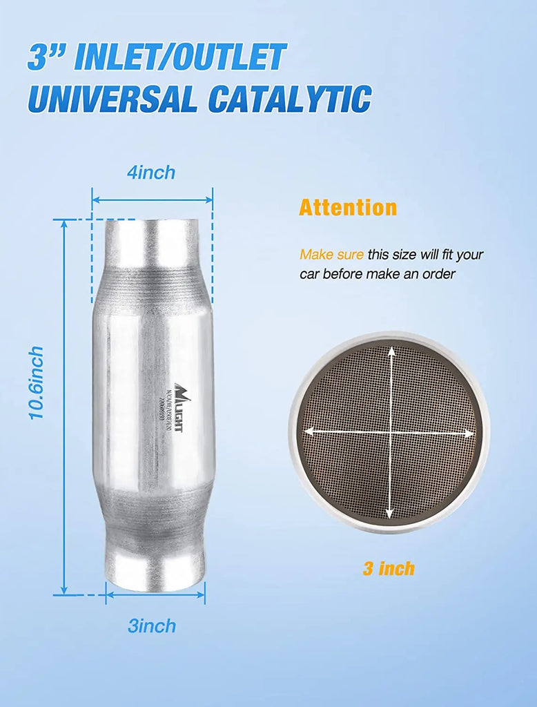 Catalytic Converter Nilight 3" Inlet/Outlet Catalytic Converter, 3 inches Universal Cat(EPA Standard)